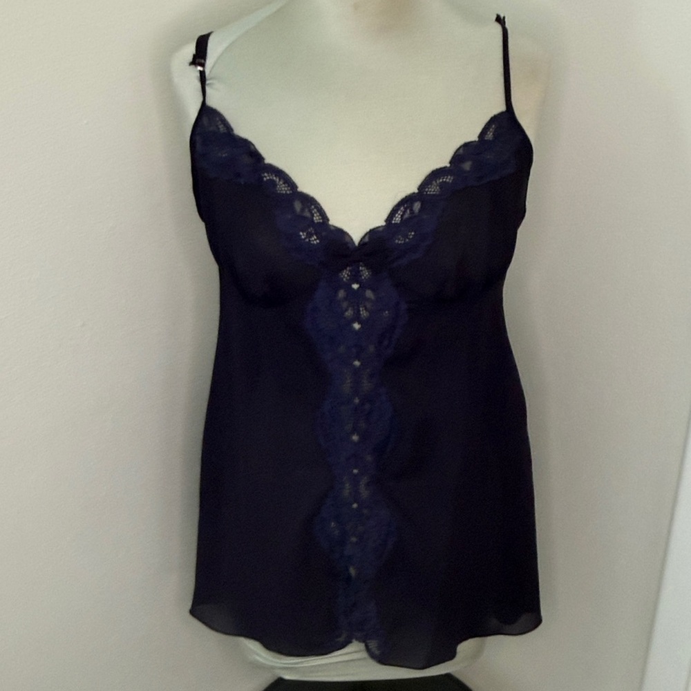 90’s vintage Victoria’s Secret navy blue bow lace nighty lingerie gown medium m